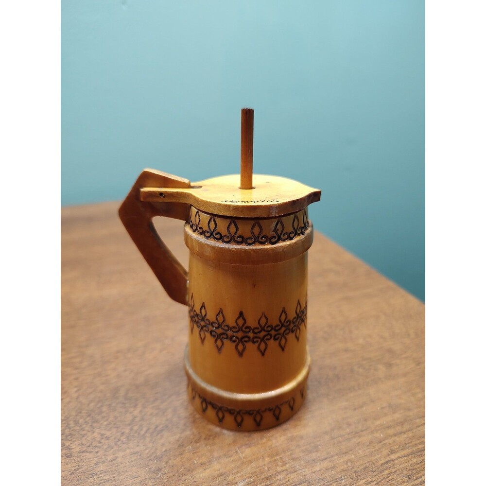 Vintage Romania Wooden Butter Churn Miniature Wood 3-1/2" Tall